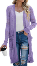 Womens Lightweight Longer Length Crochet Cardigan with Pockets - Soft
