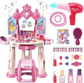 Pretend Play Girls Makeup Table Set with Stool - Kids Vanity
