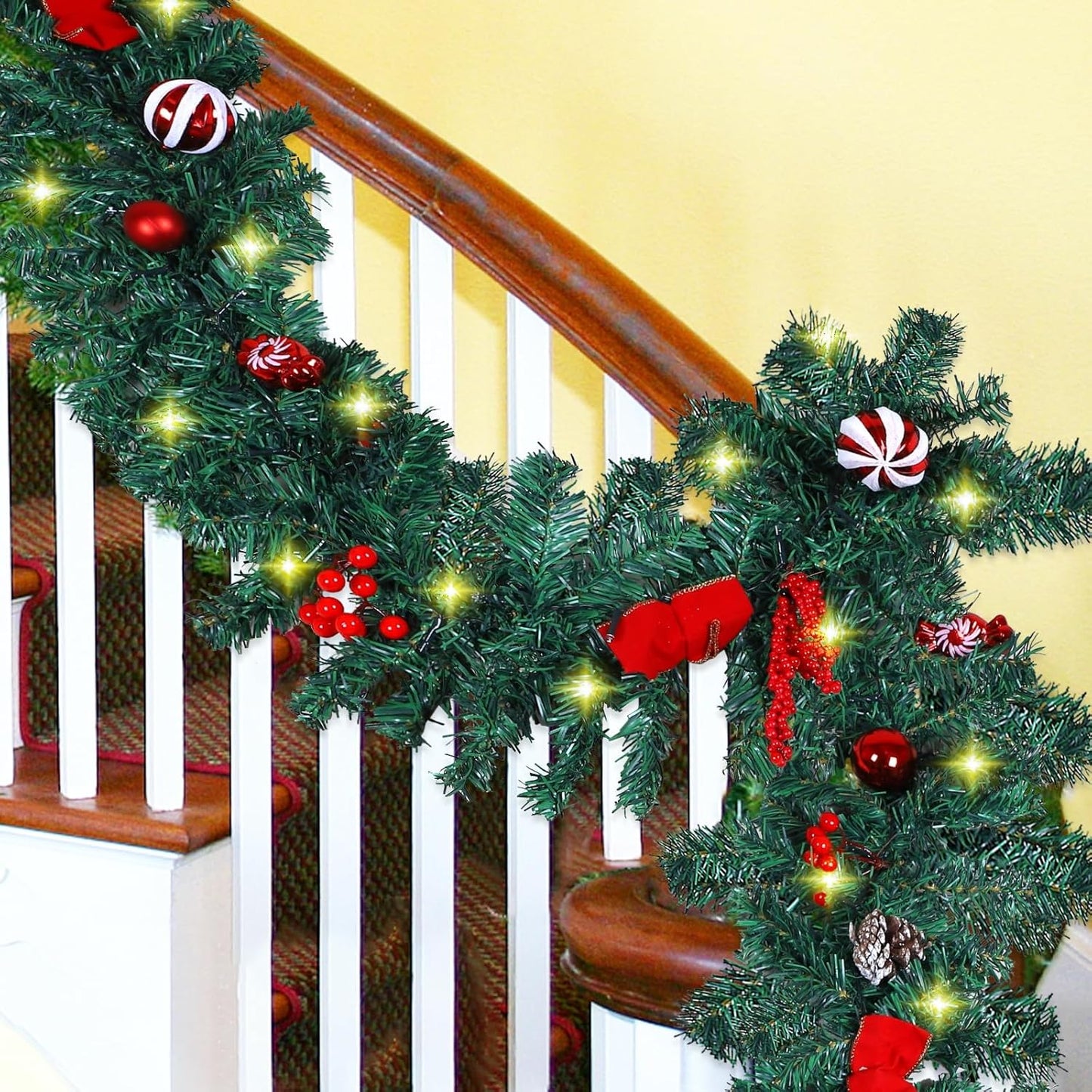 9 FT LED Christmas Garland with Pinecones Berries and Lights