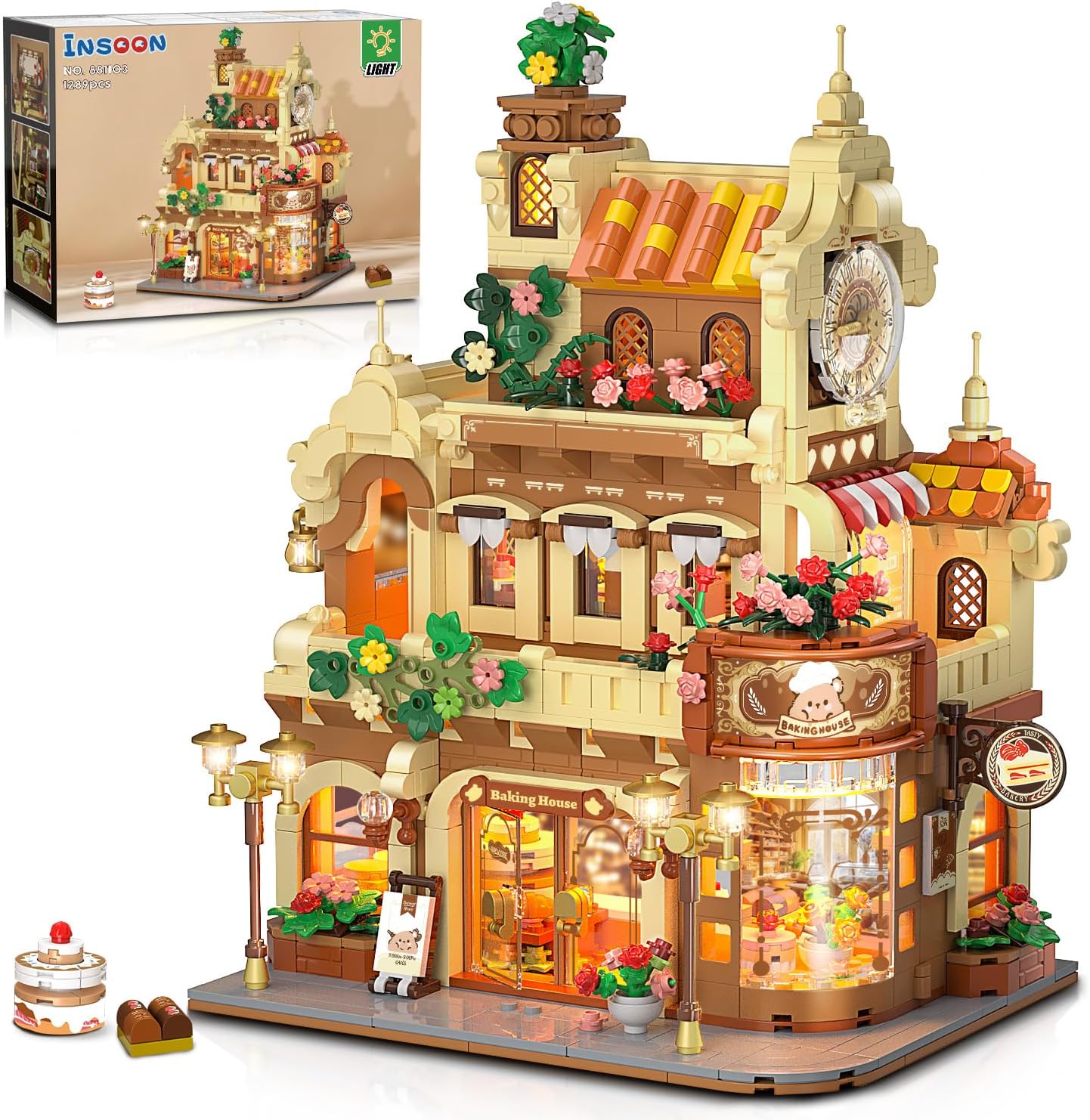 City Bakery Cafe Building Set with Light for Creative Fun