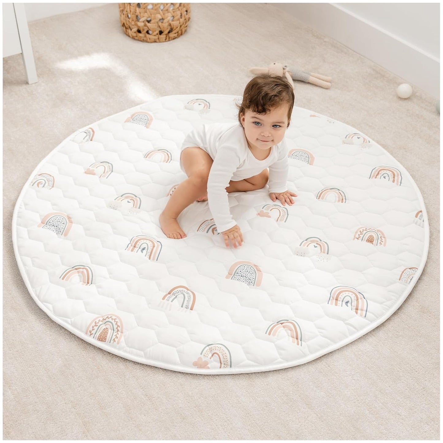 Comfy Cubs Round Kids Play Mat - Soft Quilted Baby Mat