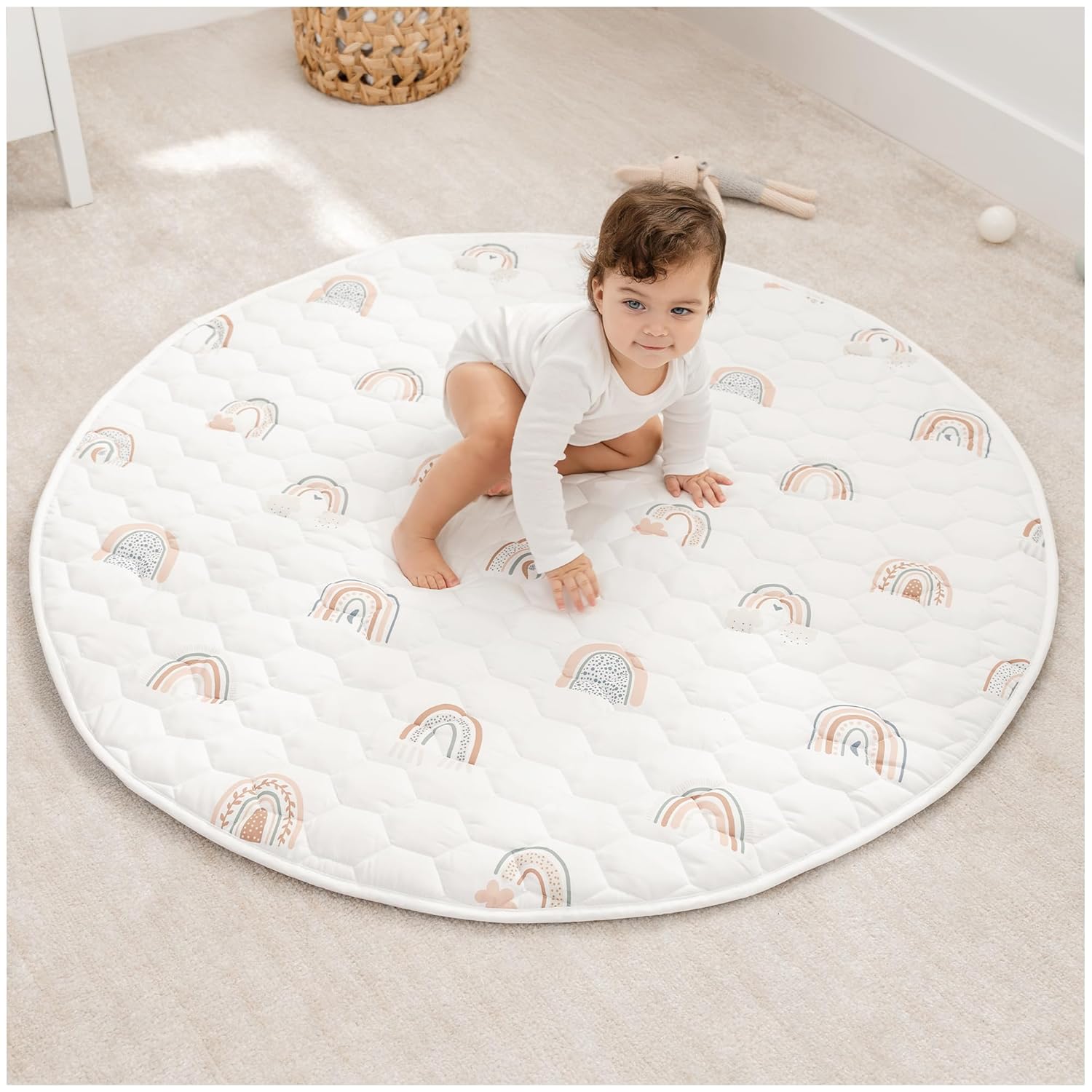 Comfy Cubs Round Kids Play Mat - Soft Quilted Baby Mat