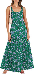 Women's Summer Long Maxi Sundress - Sleeveless Square Neck Fit