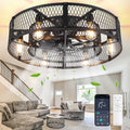 Caged Ceiling Fan with Light - 26 in Flush Mount Fandelier