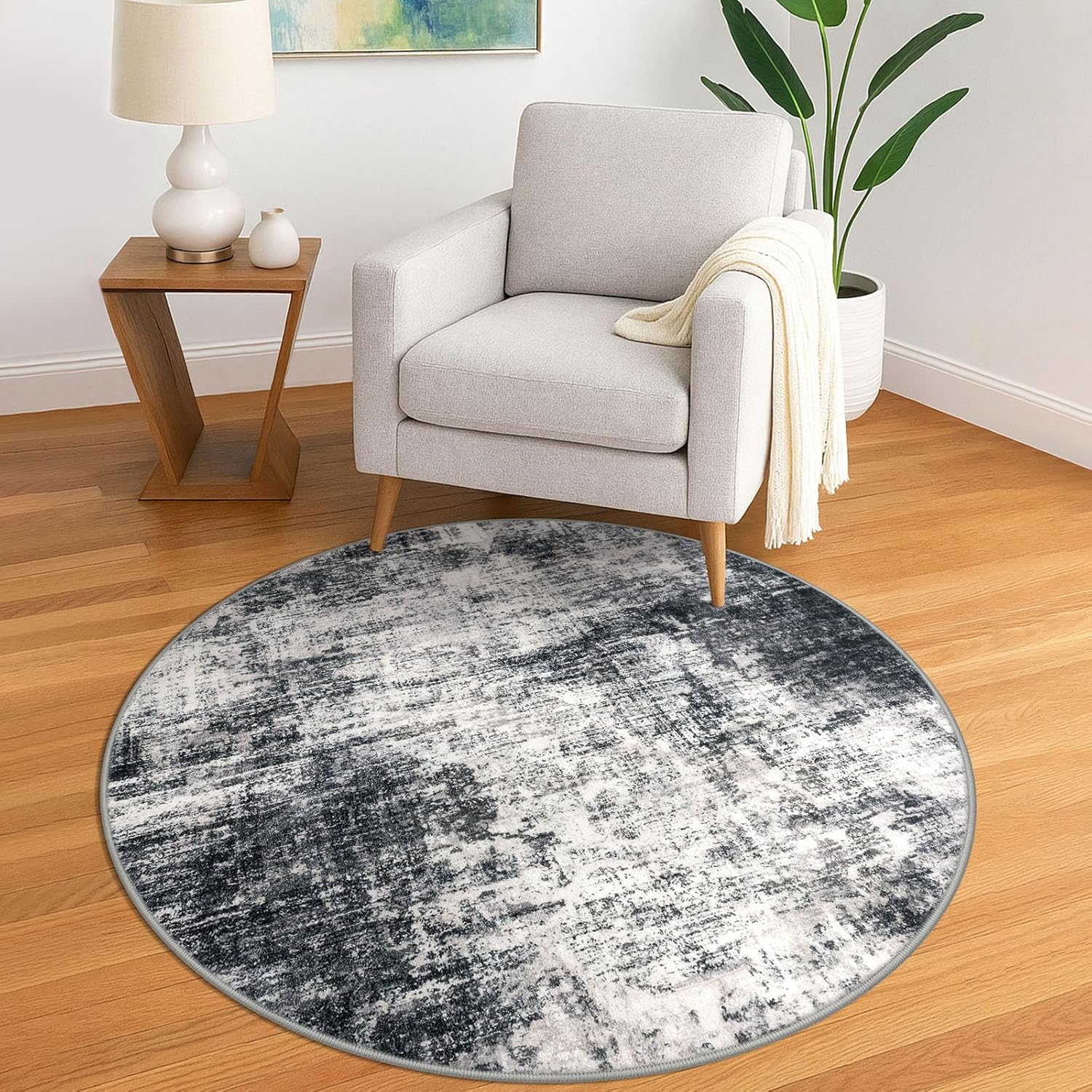 IOHOUZE Round Area Rug 5 Ft Circle Non Slip Washable Mat