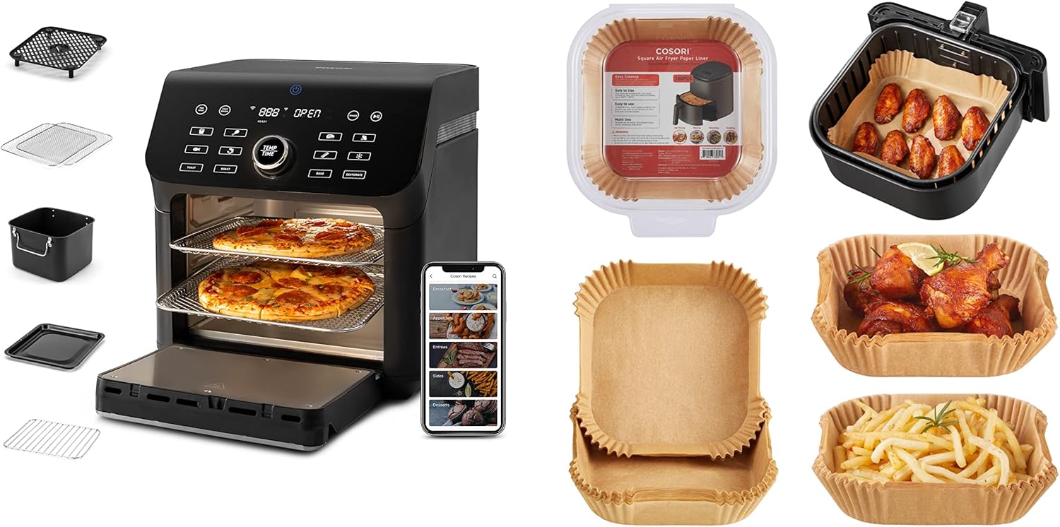 COSORI Air Fryer Oven Combo + Liners. 10Qt 14-in-1 (1000+ Recipes) + 100PCS Non-Stick Paper. Family Size!