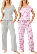 Ekouaer 2 Pack Womens Pajamas Short Sleeve Lounge Sets - Soft Women's