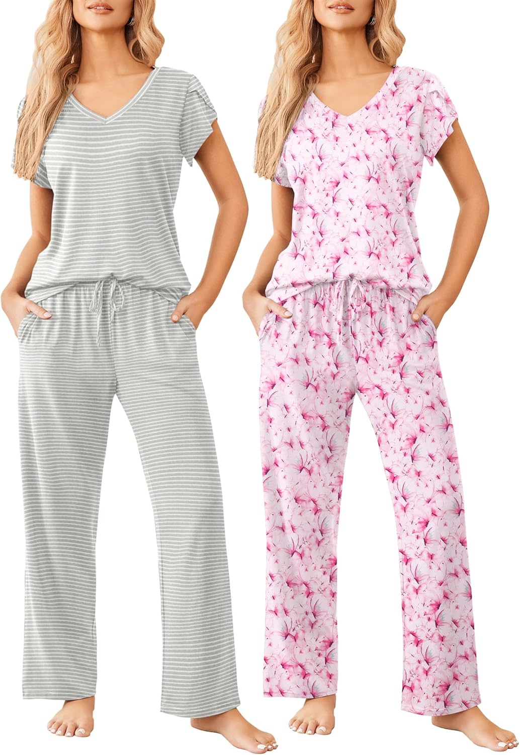 Ekouaer 2 Pack Womens Pajamas Short Sleeve Sleepwear Sets