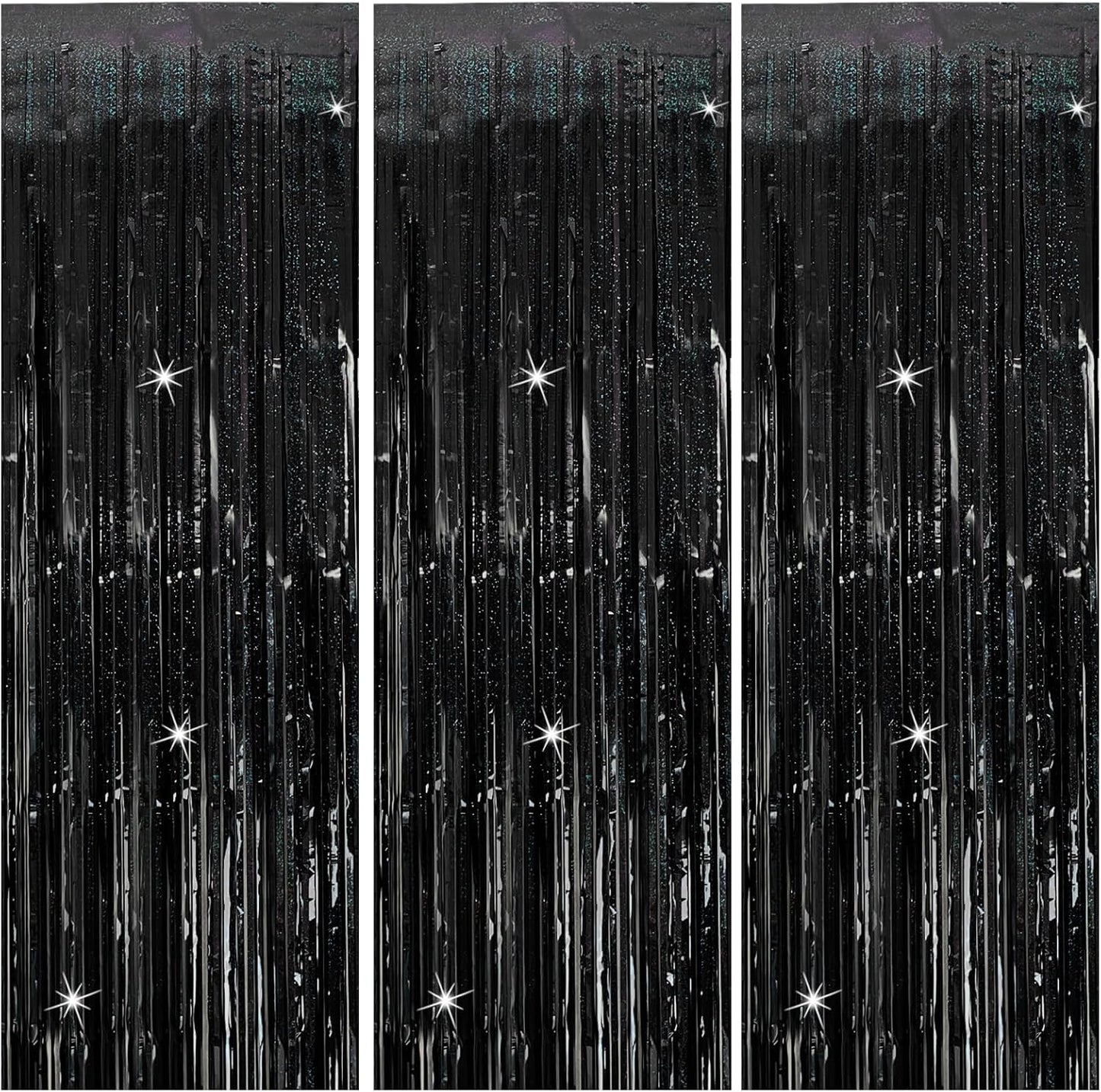 Black Foil Fringe Curtains Set - Halloween, Birthday, Graduation Party Decor