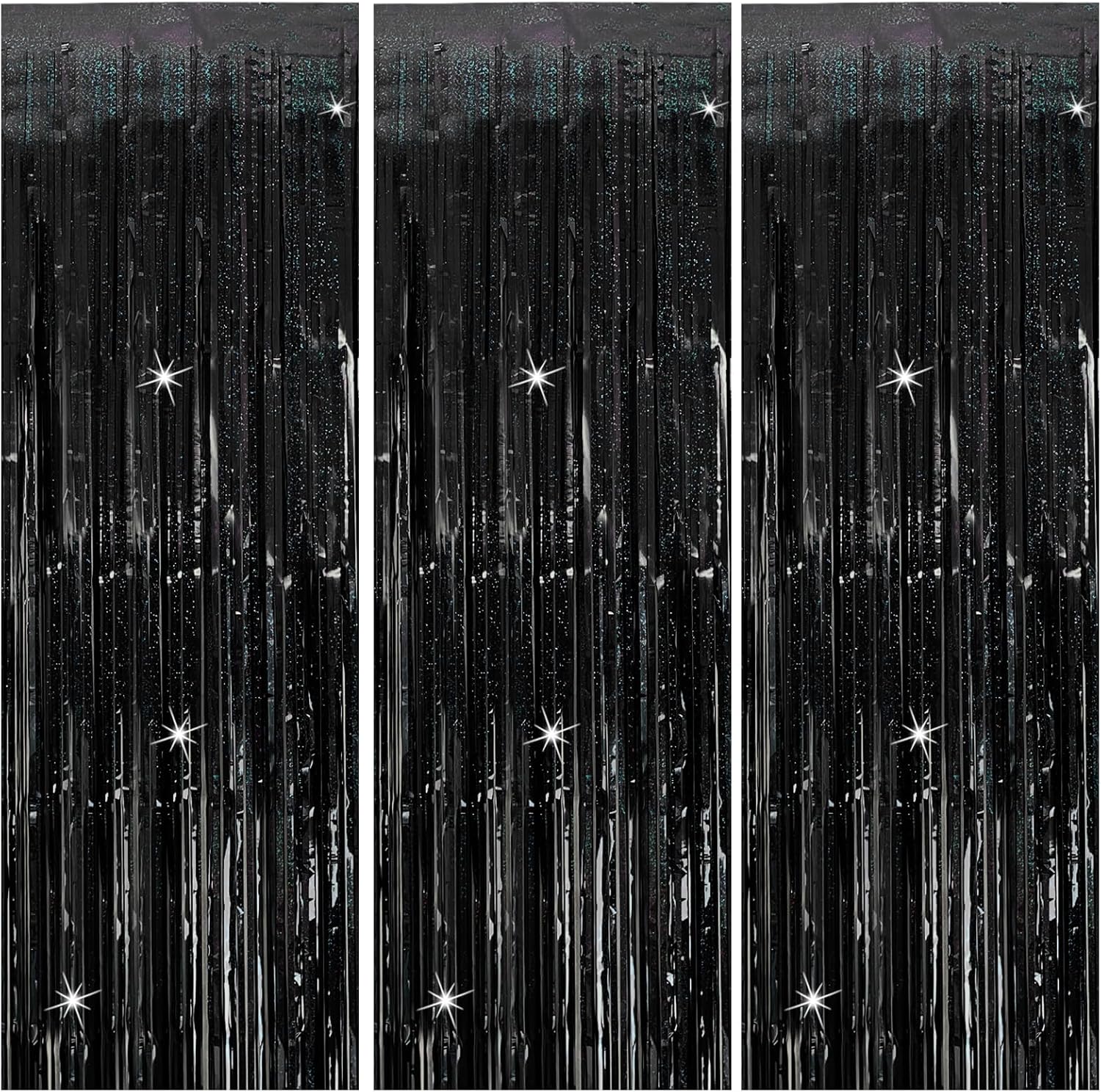 Black Foil Fringe Curtains Set - Halloween, Birthday, Graduation Party Decor