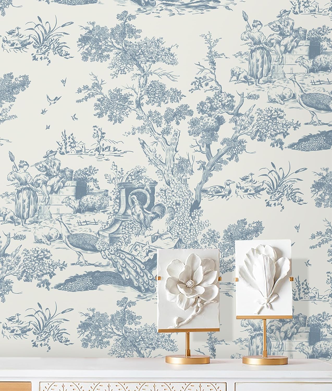 CiCiwind Blue and White Wallpaper for Vintage Home Decor