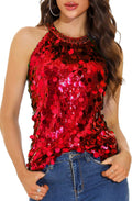 Halter Sequin Tank Top for Women - Sparkly Party Halter Top