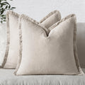 MIULEE Linen Fringe Throw Pillow Covers 28x28 in - Neutral Boho Accent