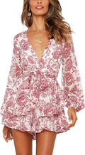 Floral Deep V-Neck Romper with Ruffle Hem - Flattering Seasonal Fit