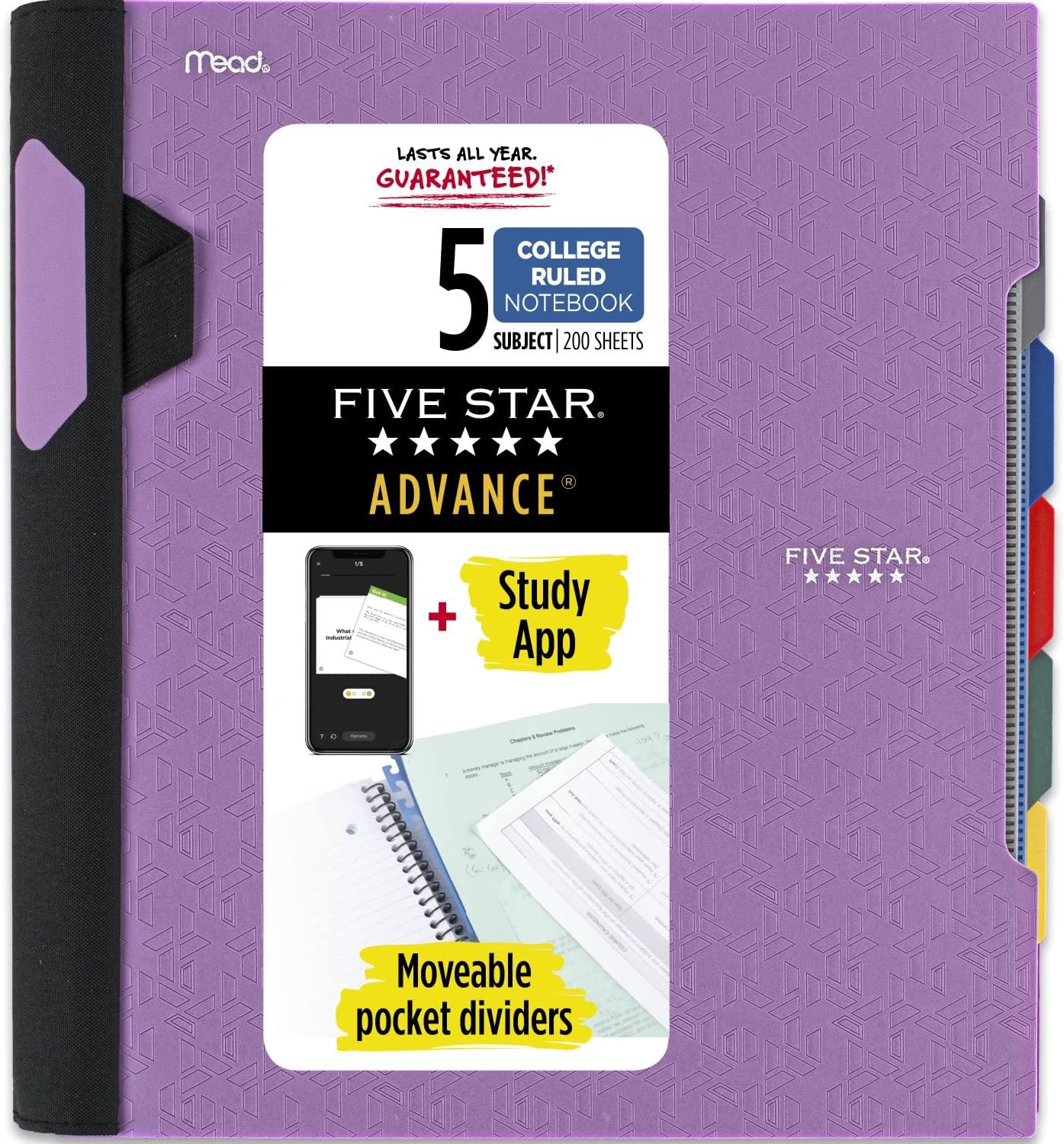 Advanced 5-Subject Spiral Notebook + Study App for College Students