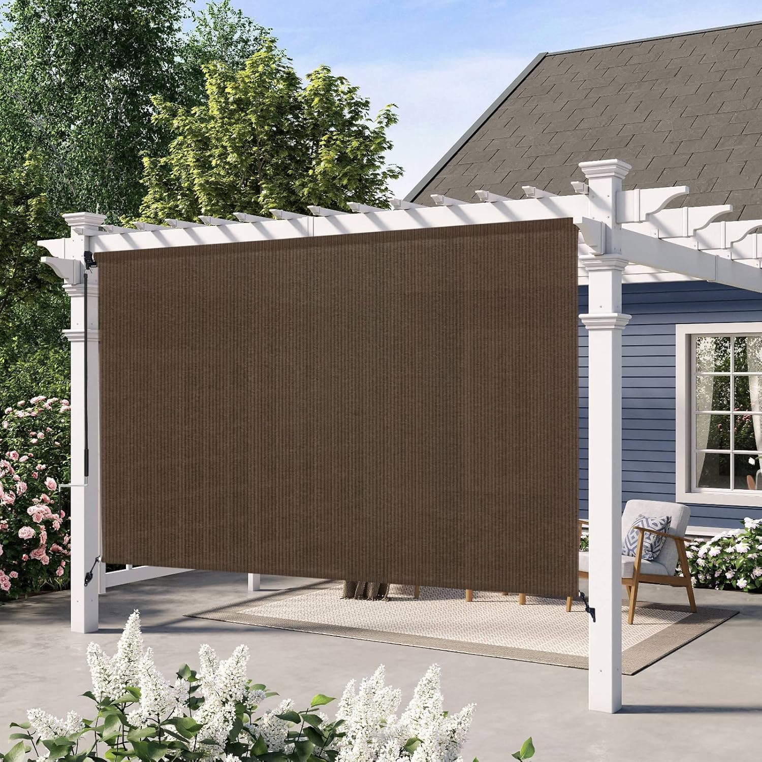 Artpuch Outdoor Roller Shade 6ft x 6ft Mocha Fabric Blind for Patio