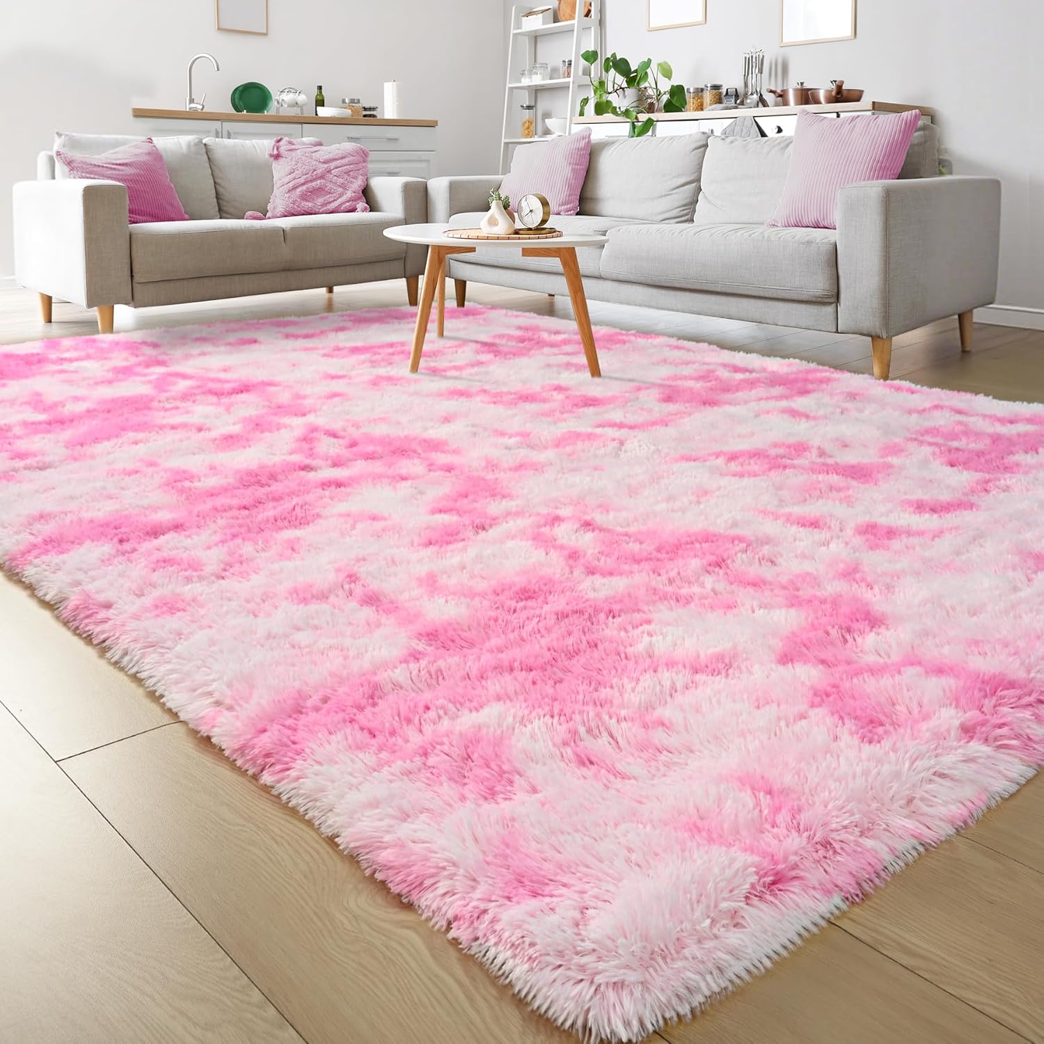 Keeko Fluffy Rainbow Area Rugs for Girls Room, Soft 5x8 Rug