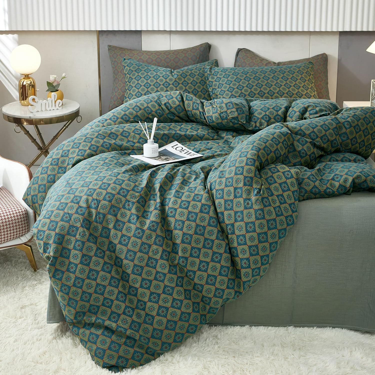 VM VOUGEMARKET Linen Cotton Duvet Cover Set for Queen Beds