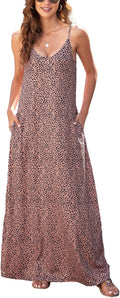 Women's Floral Tie-Dye Maxi Dress with Pockets - Stretchy V-Neck