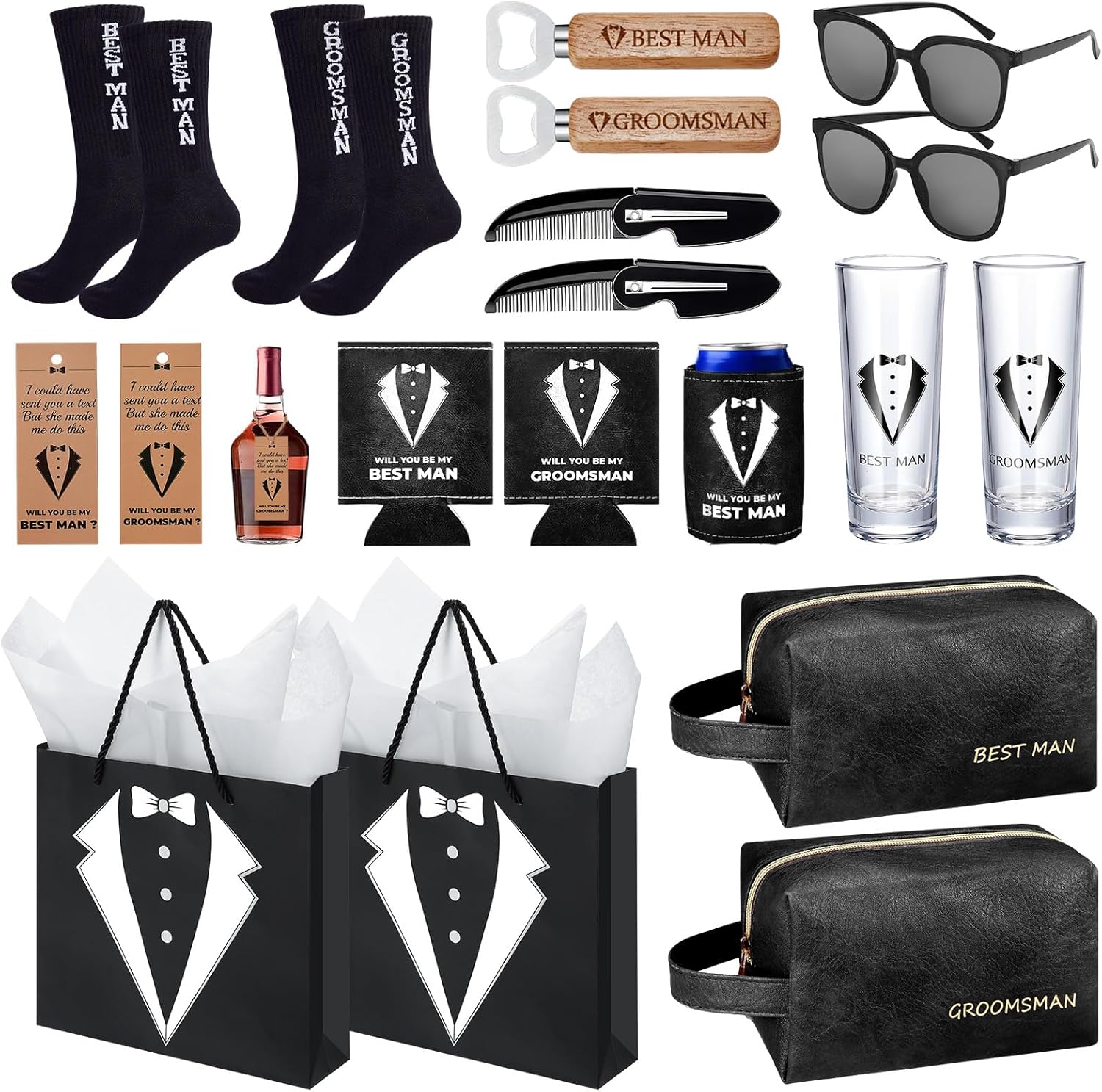 20Pcs Groomsmen Gifts Set with Shot Glasses and More
