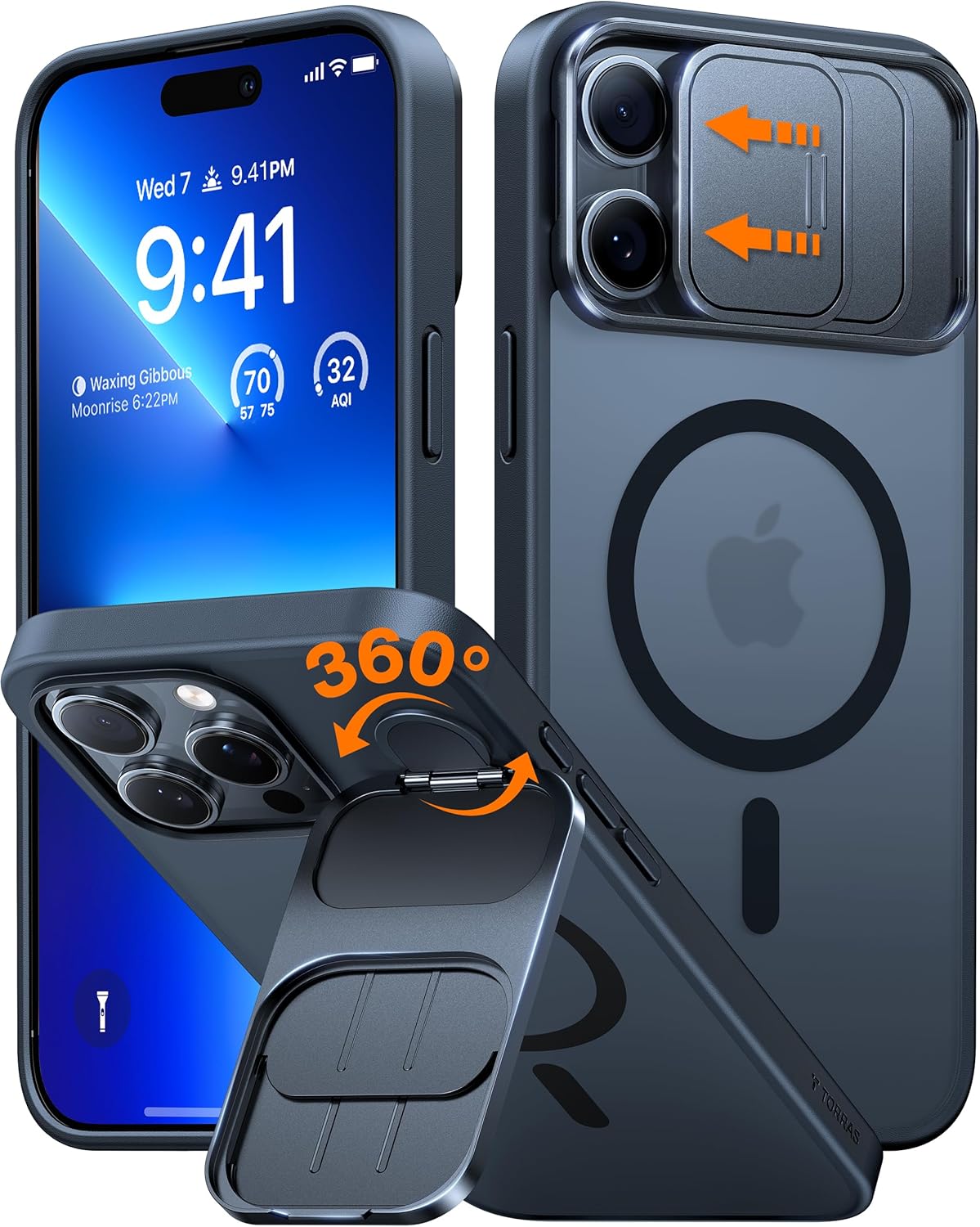 TORRAS iPhone 16 Pro Max Case with Slide Camera Cover & Kickstand