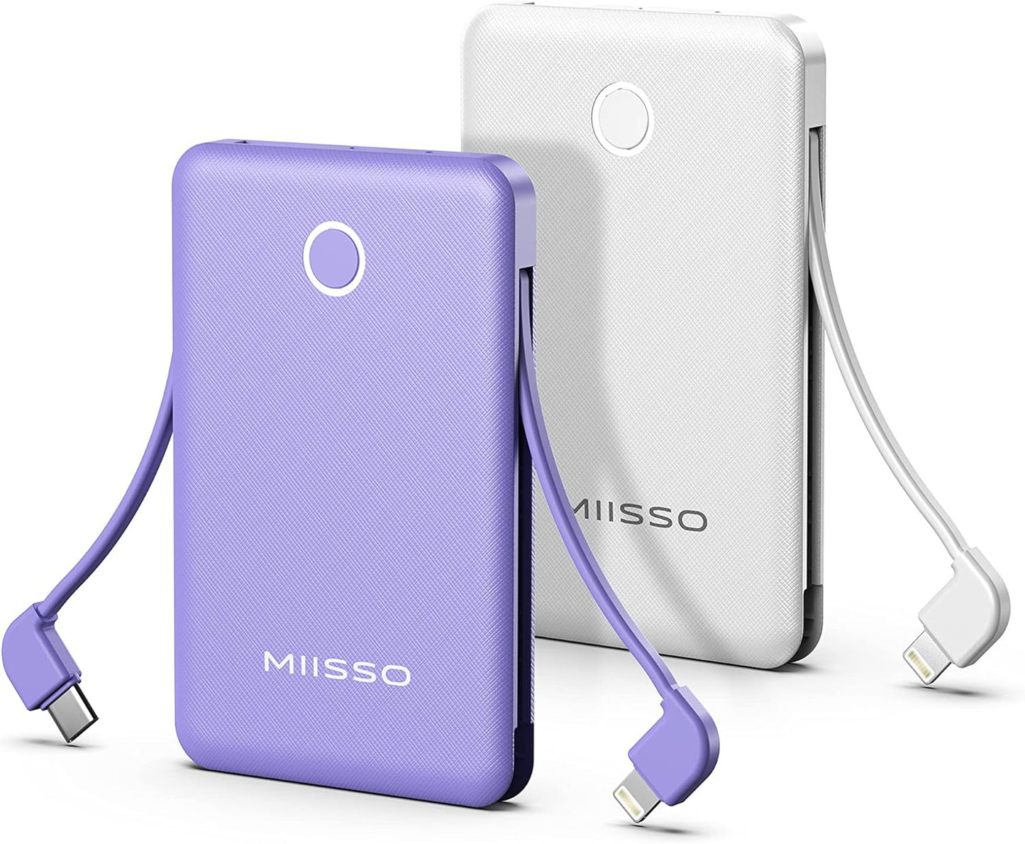 2-Pack 6000mAh Ultra Slim Power Bank with Built-in Cables