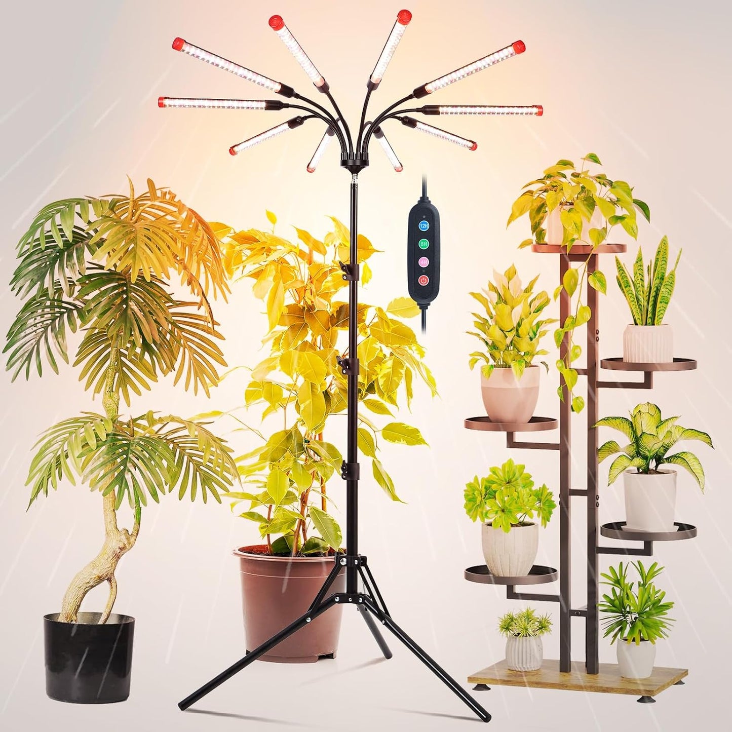 10Head Grow Lights for Indoor Plants with Tripod Stand and Timer