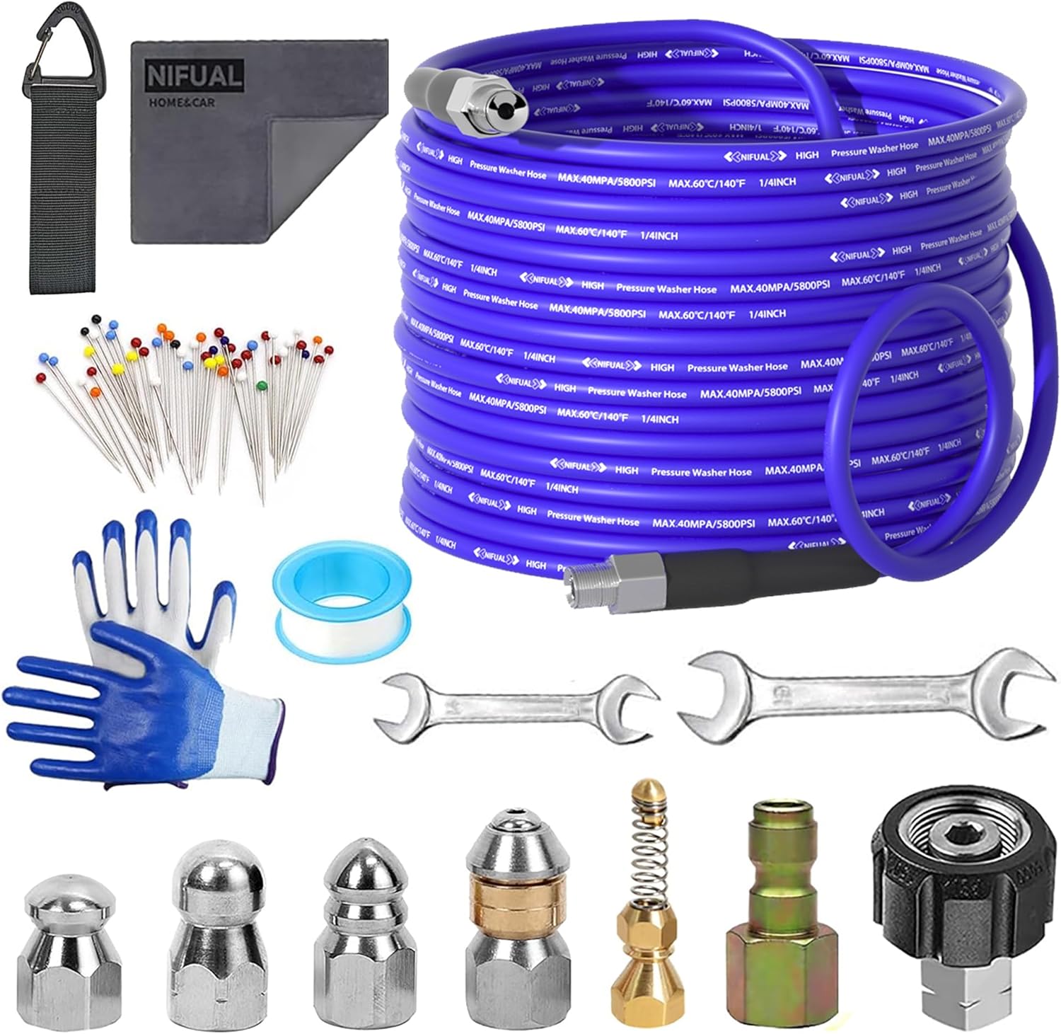 NIFUAL 100FT Sewer Jetter Kit for Pressure Washer Cleaning Tasks