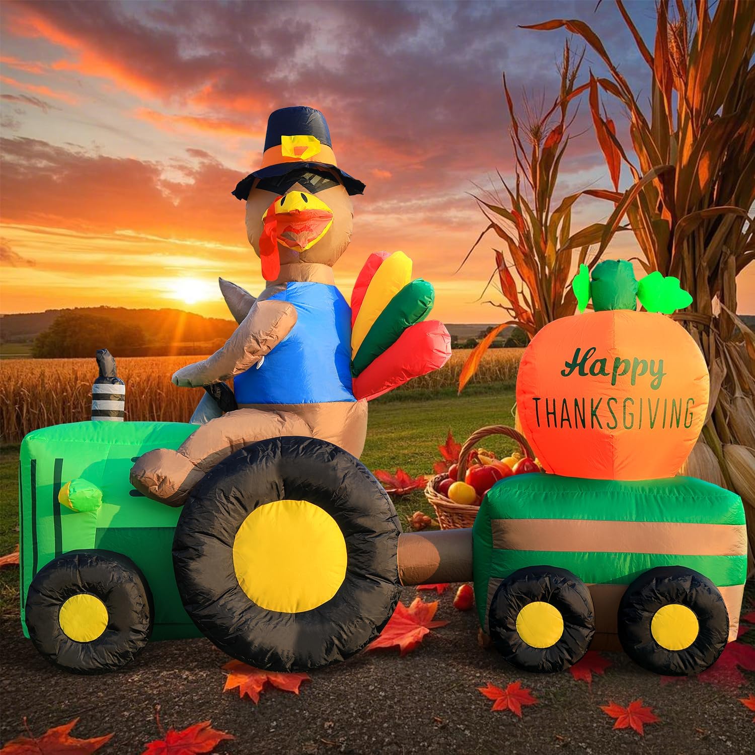 DomKom 6FT Thanksgiving Inflatables Tractor for Yard Decor