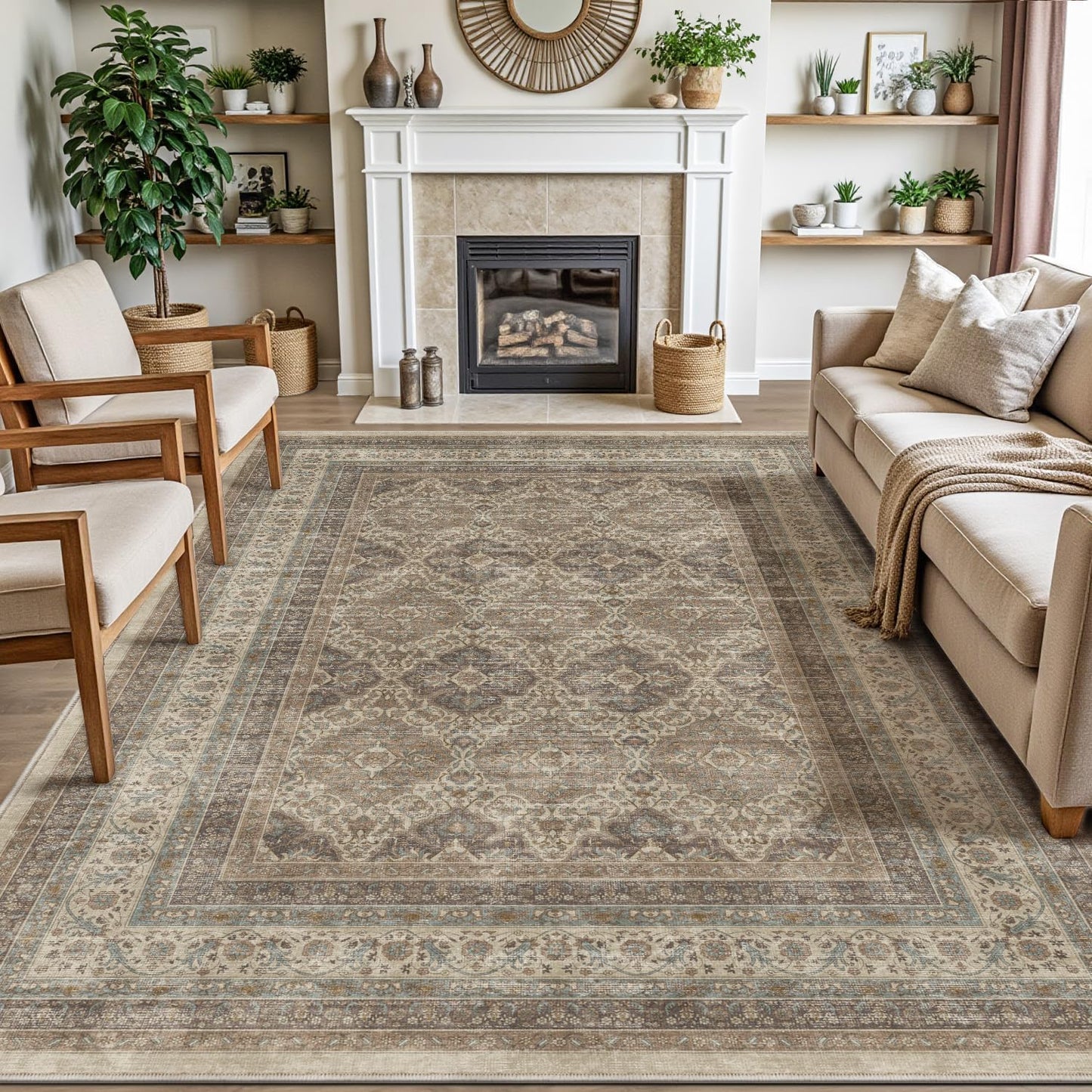 DEXI Vintage Area Rugs for Living Room, 5x8 Washable Carpet
