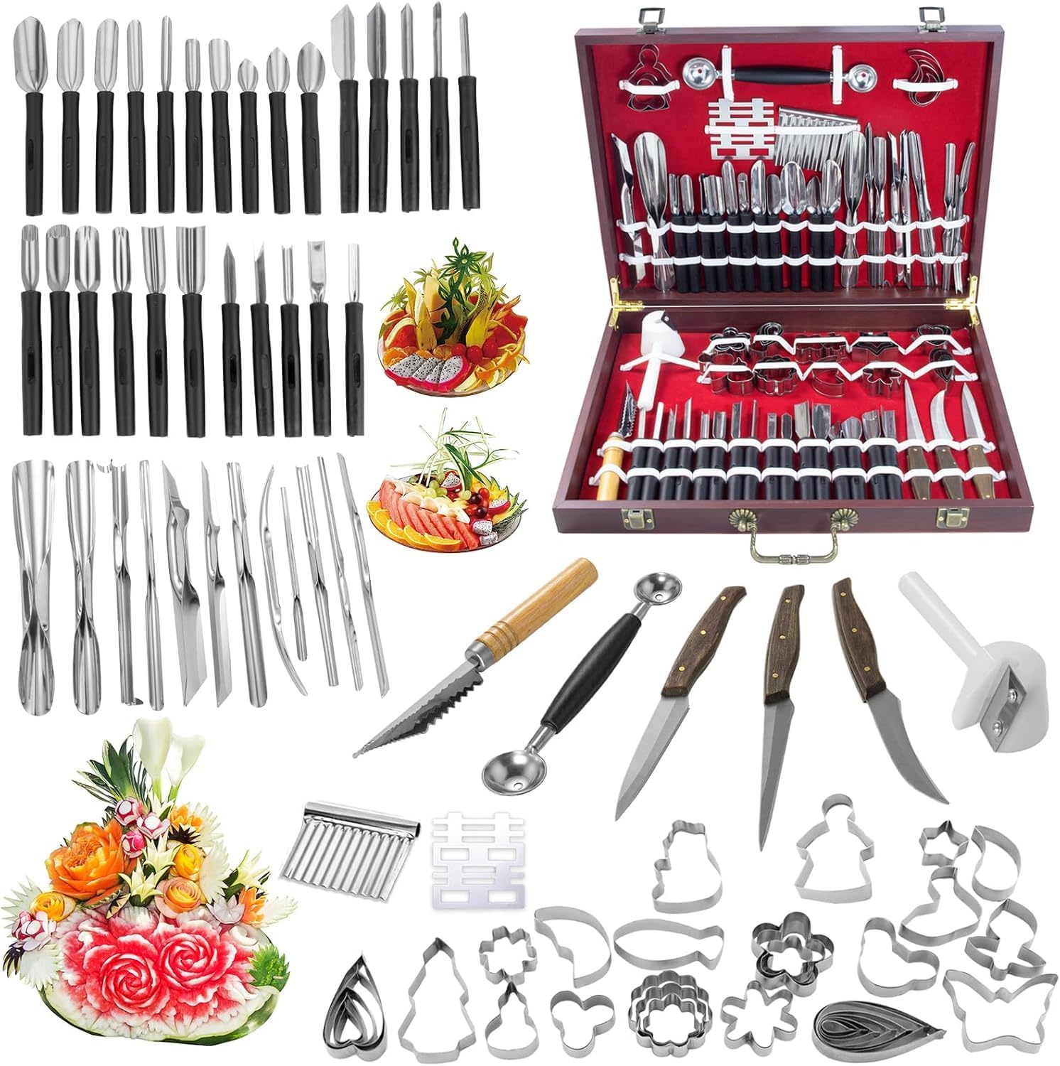 80-Piece Stainless Steel Fruit Carving Tools Set for Artistry