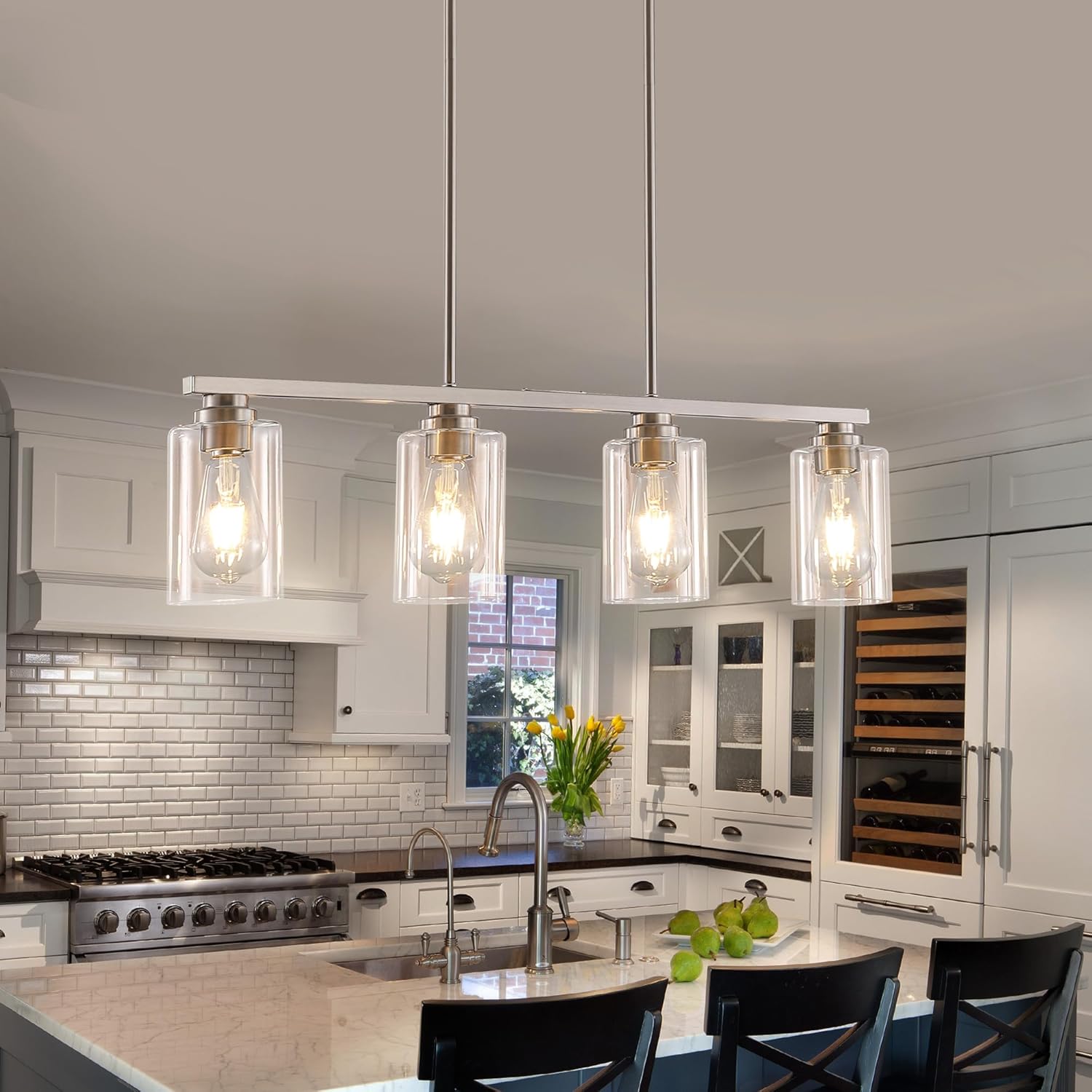 Modern Brushed Nickel Island Light for Kitchen and Dining Room
