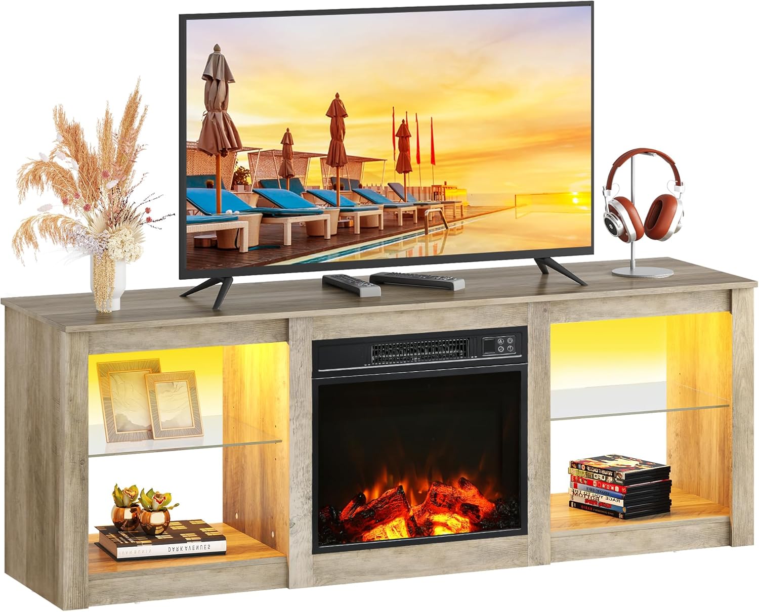 WLIVE 58 Inch Electric Fireplace TV Stand with LED Lights