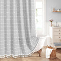 Grey Farmhouse Shower Curtain Set 72 x 78 - Boho Linen Look