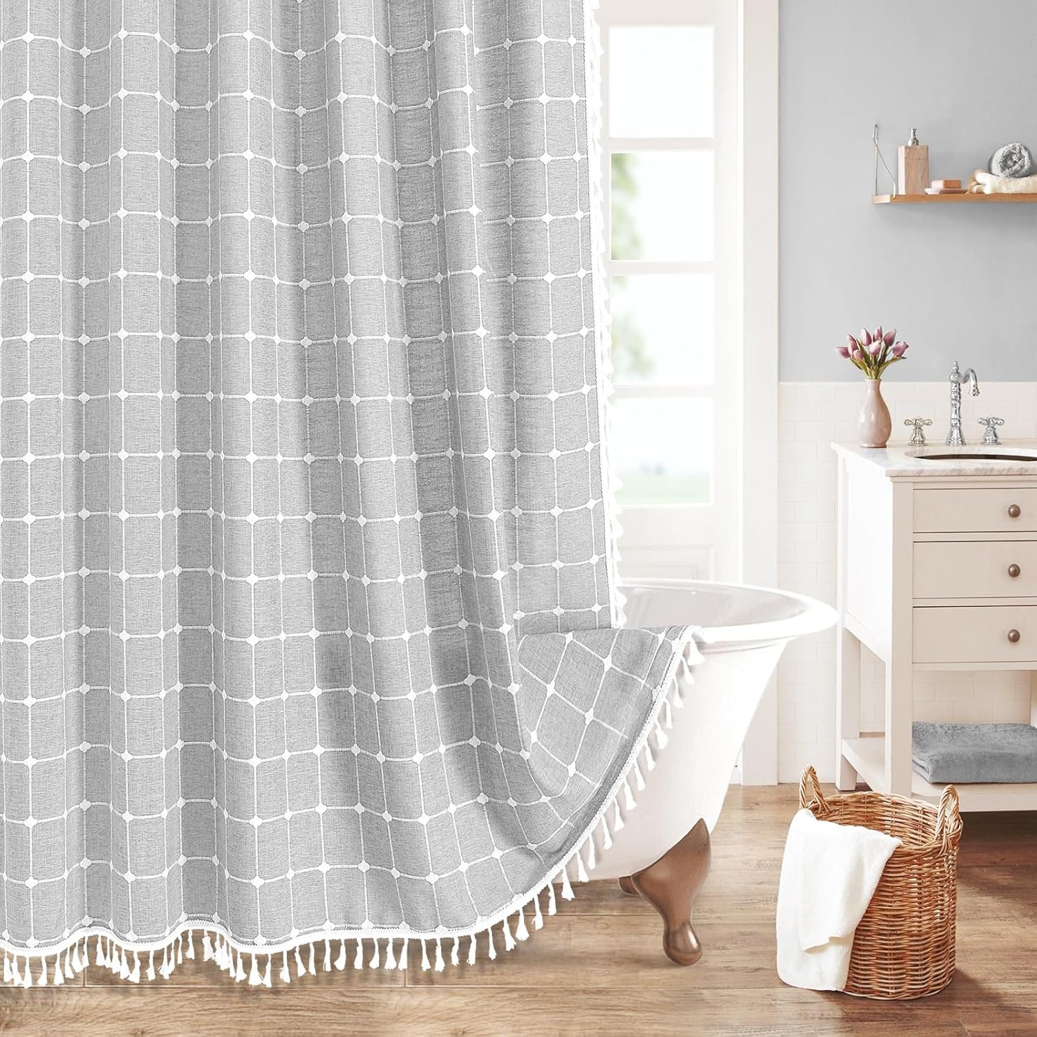 MitoVilla Grey Farmhouse Shower Curtain Set for Chic Decor