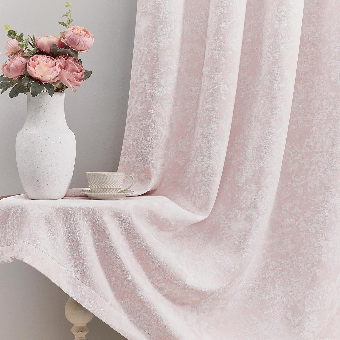 Beauoop Pink Floral Jacquard Blackout Curtains for Home Decor