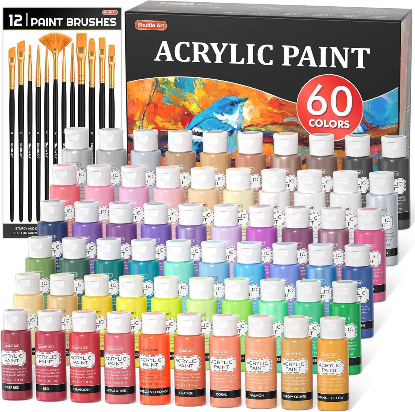 72-pc Shuttle Art Acrylic Paint Set: Rich Pigmented, Water-Proof, Ideal for Artists