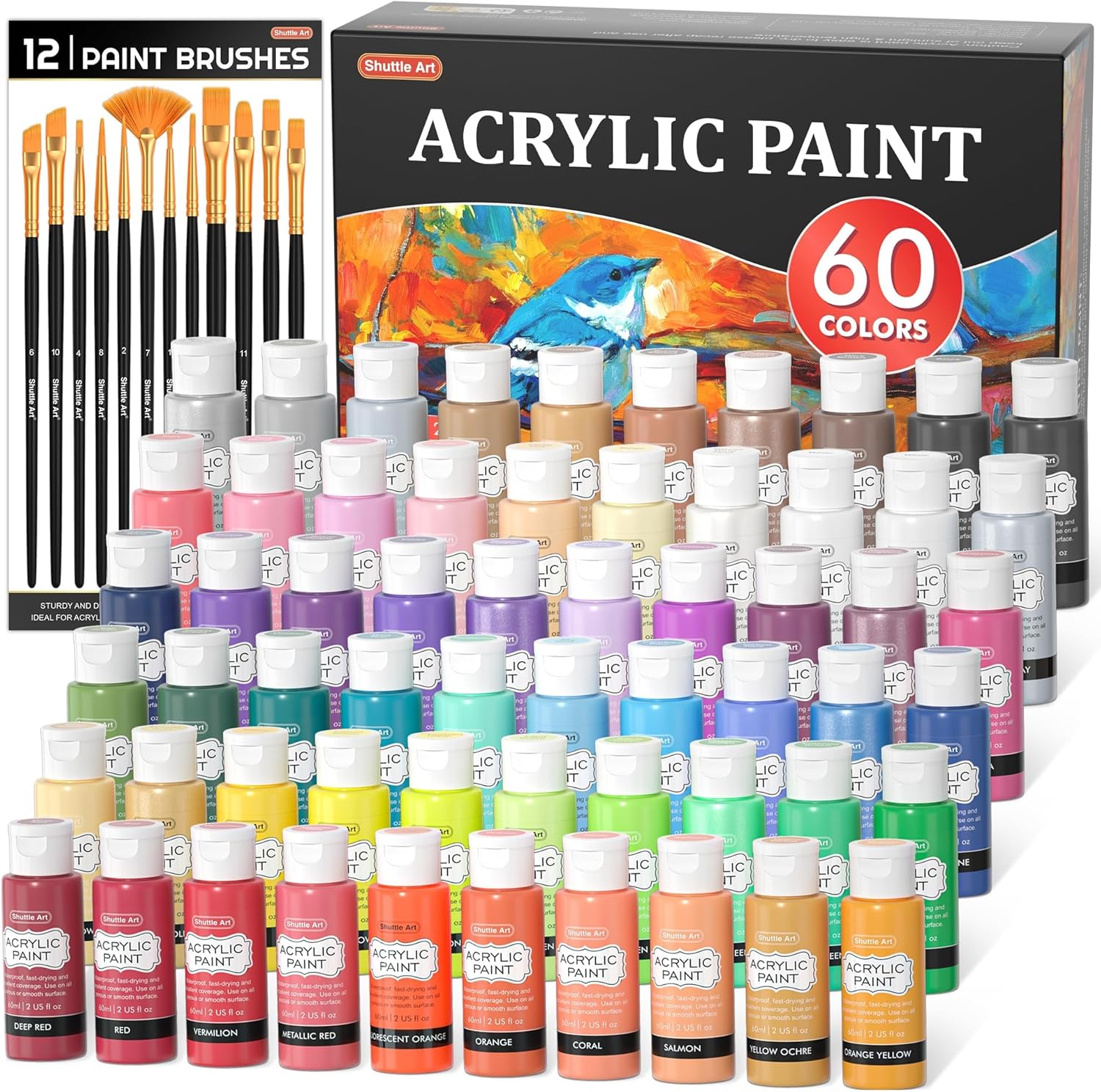 72-pc Shuttle Art Acrylic Paint Set: Rich Pigmented, Water-Proof, Ideal for Artists