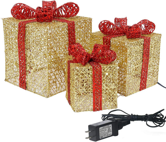 Lighted Gift Boxes Set of 3 for Christmas Decor and More