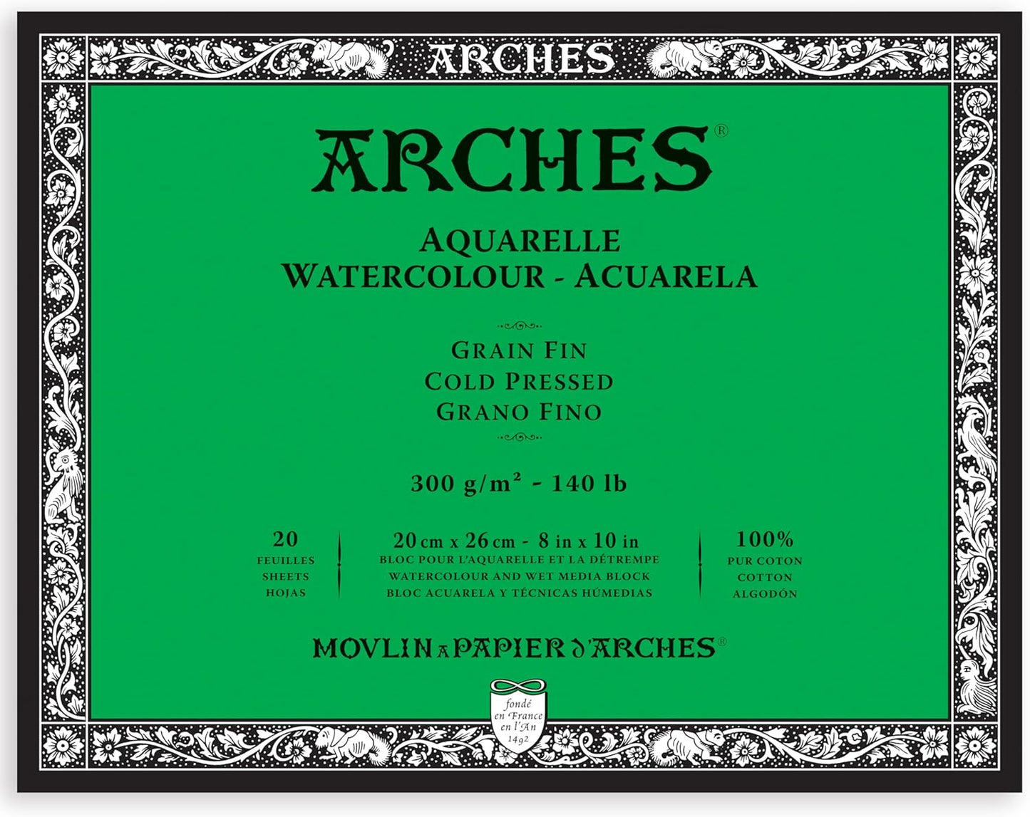 Arches Watercolor Paper Block, Cold Press, 8 in x 10 in, 140 lb
