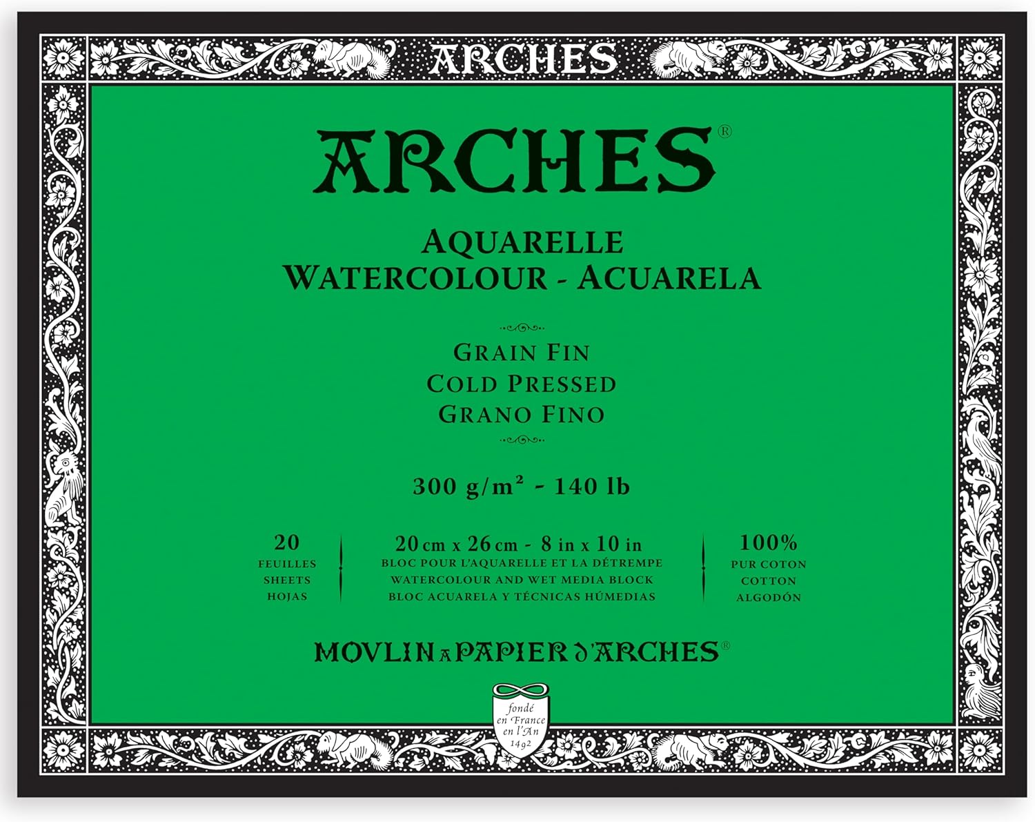 Arches Watercolor Paper Block, Cold Press, 8 in x 10 in, 140 lb