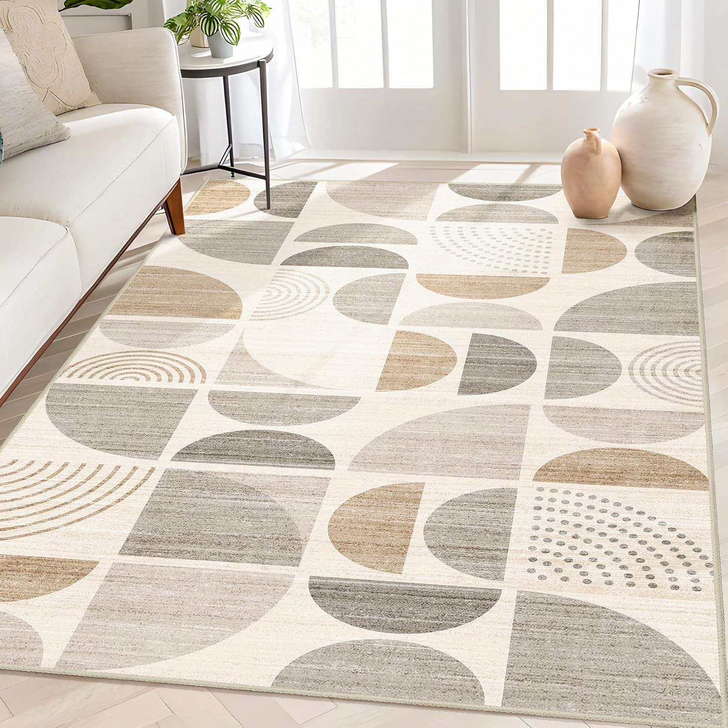MUJOO Boho Rug Washable 4x6.5 Area Rug for Living Room