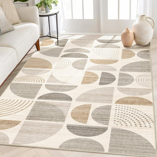 MUJOO Boho Rug Washable 4x6.5 Area Rug for Living Room