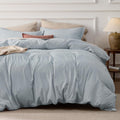 Stone Washed Cotton Duvet Cover Queen - Cornflower Blue Minimalist