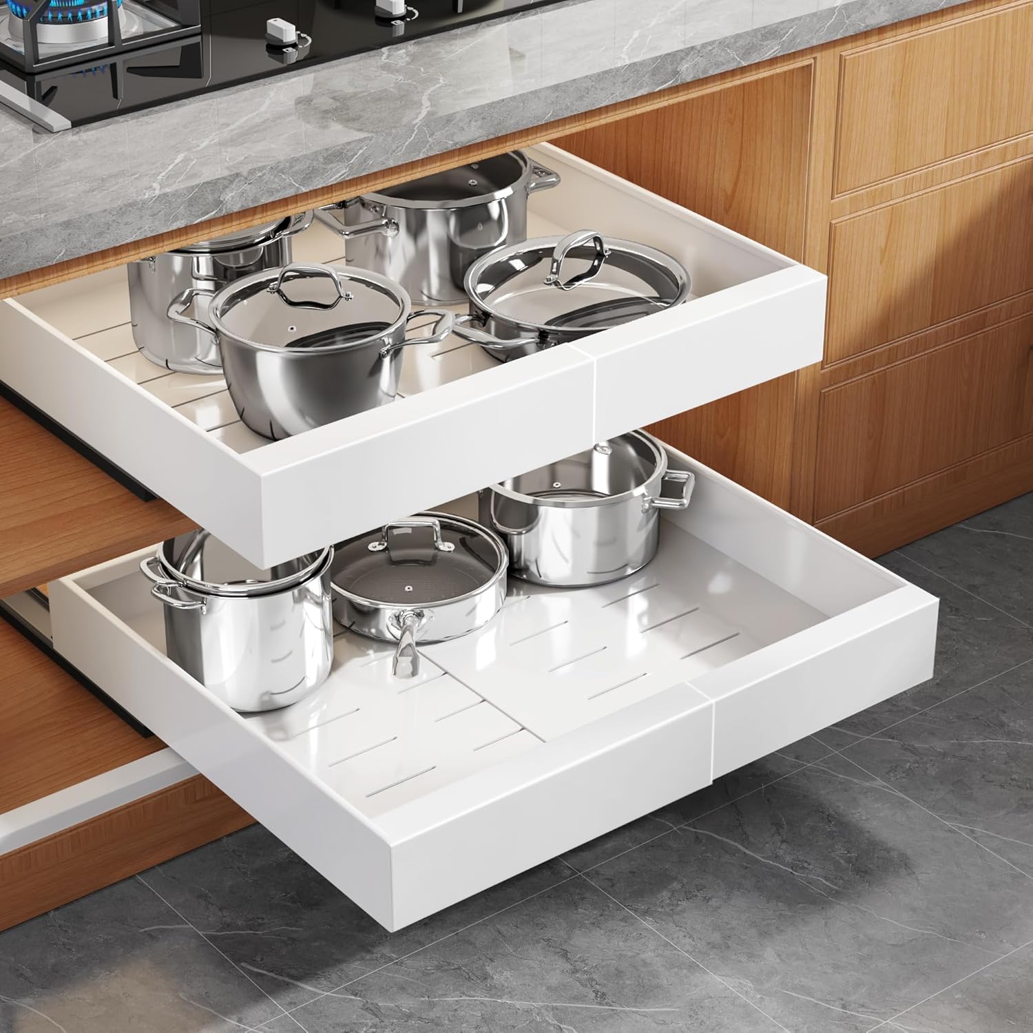 Expandable Pull Out Cabinet Organizer for Framed Cabinets