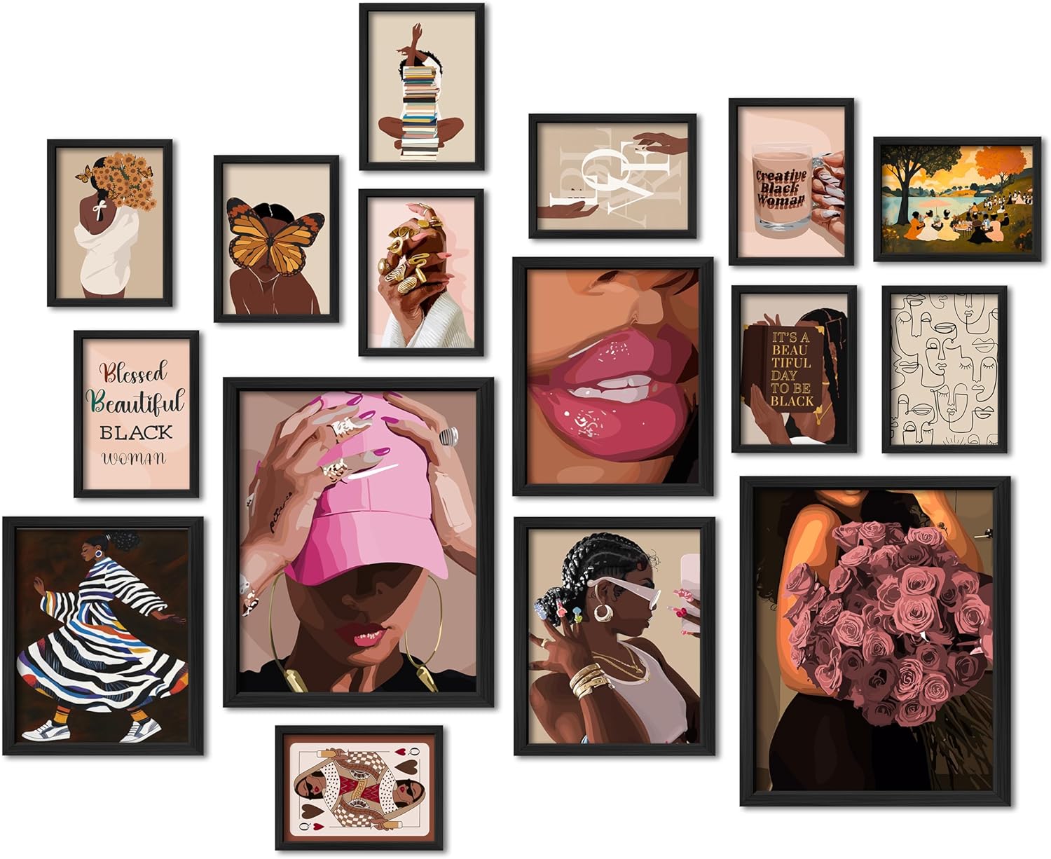 Framed Black Girl Wall Art Decor for Bedroom and Living Room