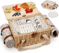 HappyPicnic Picnic Basket for 2 - Handmade Wicker Set with Table