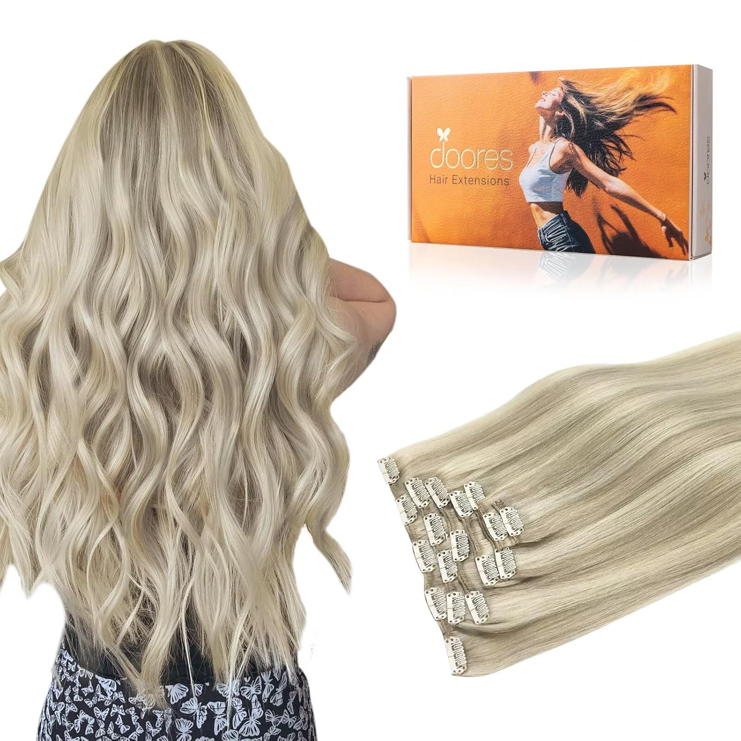 DOORES Clip in Human Hair Extensions for Natural Balayage Look
