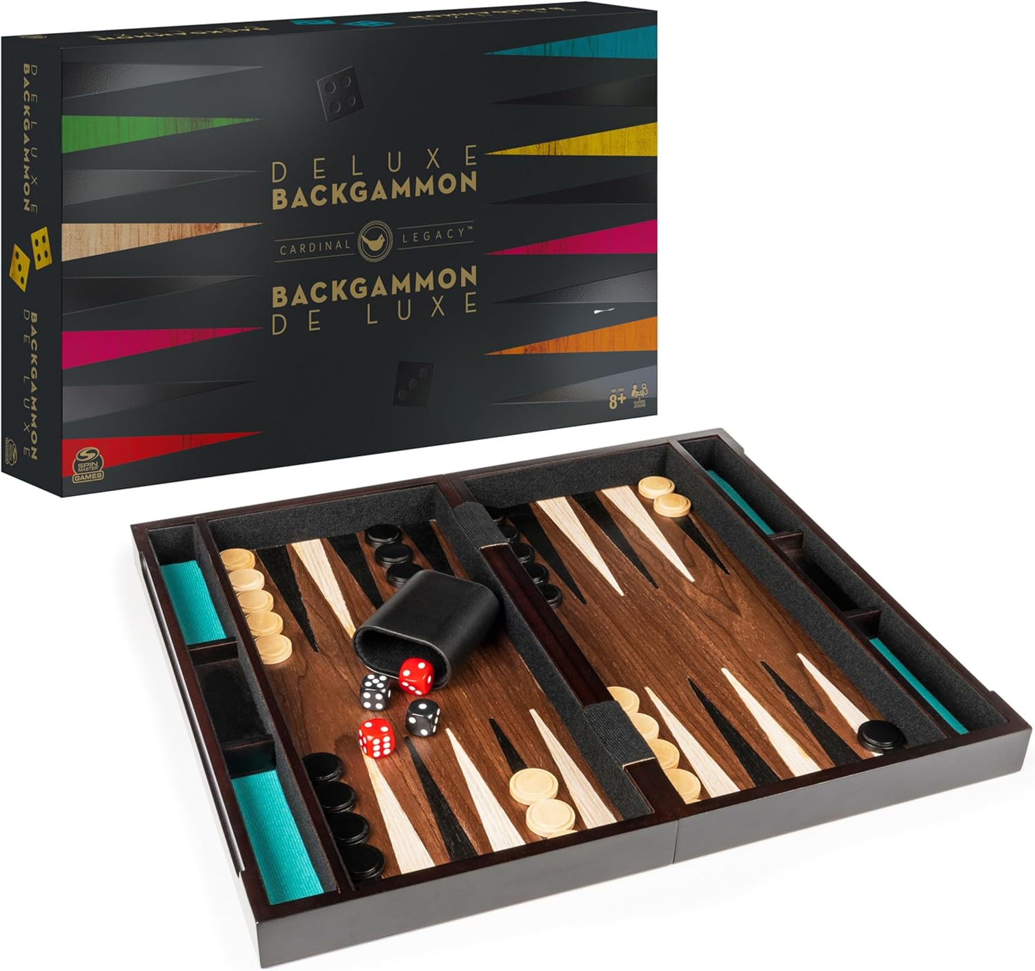 Classic Backgammon Game Set for 2 Players - Spin Master Deluxe