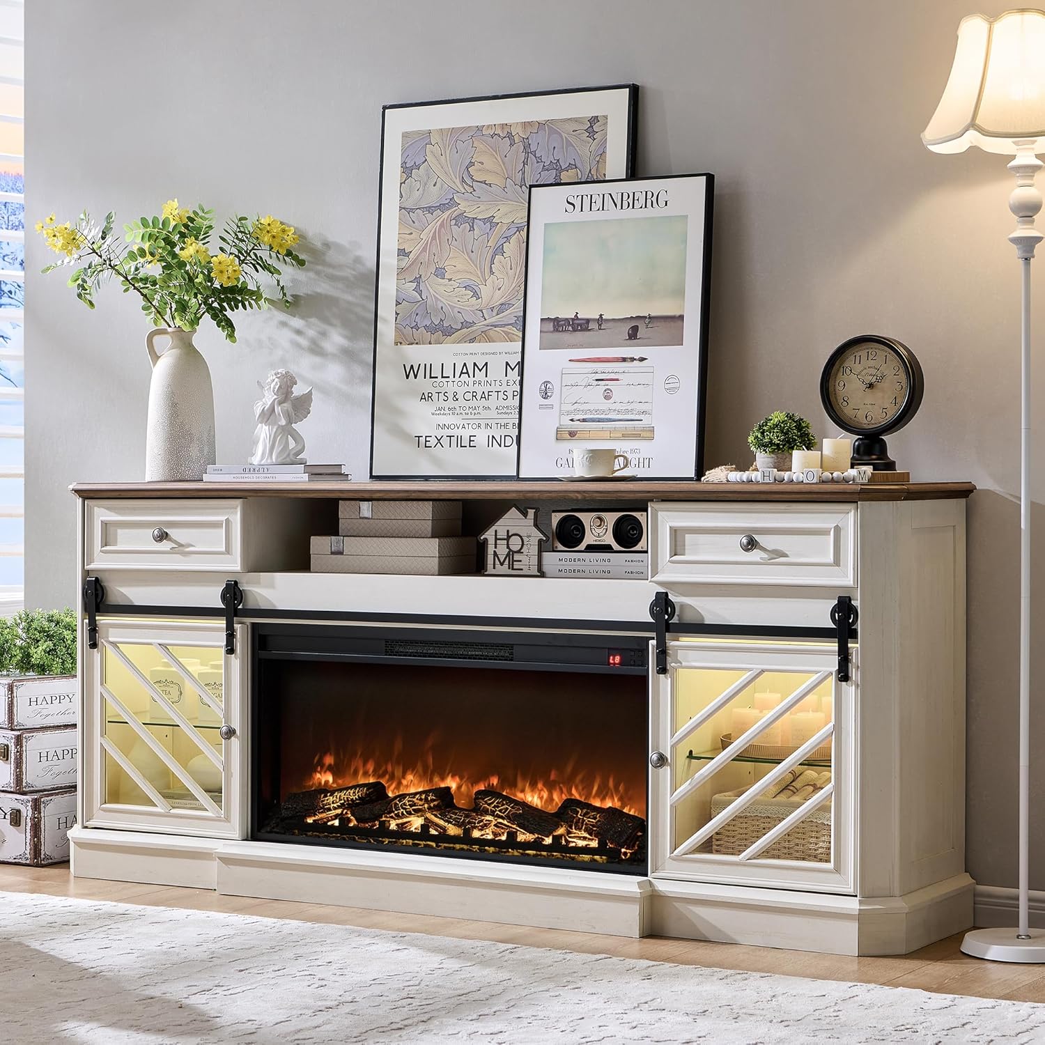 Antique White Fireplace TV Stand for 85 TV by OKD
